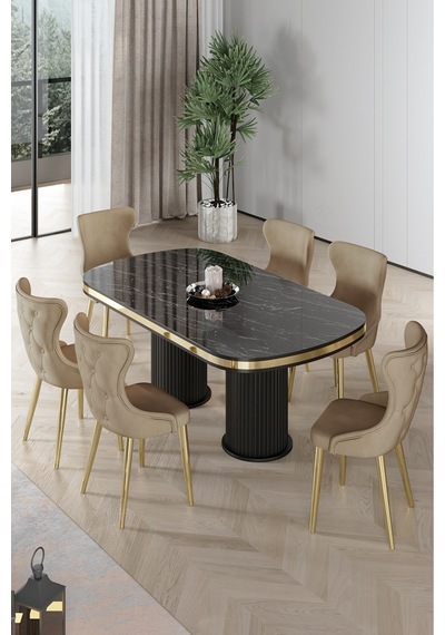 Canisa Galya Serisi Lak Panel 90x168 Sabit Sonata Mutfak Masa Takımı 6 Sandalye Sonata Masa Cappucino Sandalye Canisa Galya Serisi Lak Panel 90x168 Sabit Sonata Mutfak Masa Takımı 6 Sandalye Sonata Masa Cappucino Sandalye