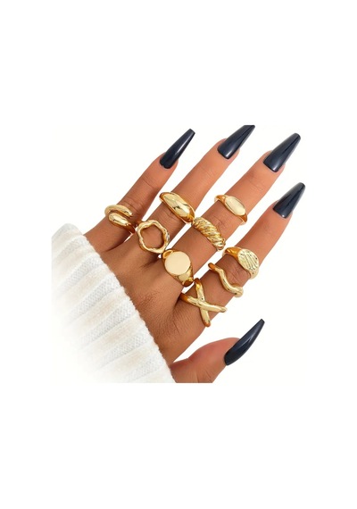 Girift Vintage Rina 9 Adet Punk Stili Gold Yüzük Seti Altın