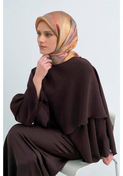 Armine Sura Saf İpek Eşarp 9513 - 88 Turuncu Kırçıllı Desen turuncu