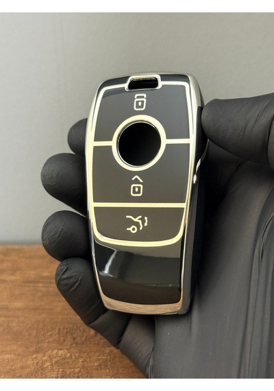 Mercedes C, E, S, G Class Amg Smart Uyumlu 3 Düğmeli Silikon Anahtar Kumanda Kılıfı Nano Siyah Gümüş