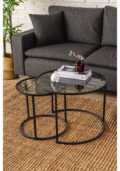 Tokyo Orta Sehpa 60cm Ikili Yuvarlak Füme Camlı Orta Masa Takımı Tokyo Orta Sehpa 60cm Ikili Yuvarlak Füme Camlı Orta Masa Takımı