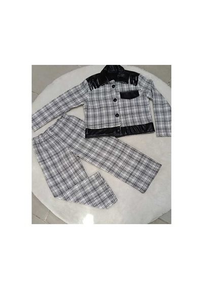 Bubiee Baby Kız Çocuk Siyah Beyaz Ekose Deri Detaylı Ceket Ve Geniş Paça Pantolon 2'li Takım Bubiee Baby Kız Çocuk Siyah Beyaz Ekose Deri Detaylı Ceket Ve Geniş Paça Pantolon 2'li Takım