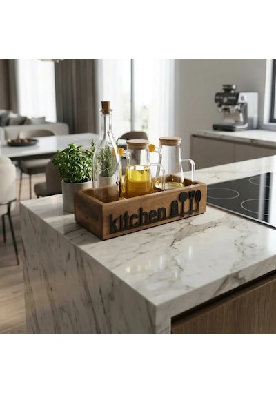 Ahşap Mutfak Organizeri Yağdanlık Standı Kitchen Yazılı Tezgah Üstü Şişe Düzenleyici