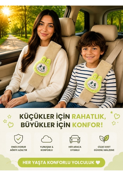 Bunny Yeşil Emniyet Kemeri Aksesuarı - Emniyet Kemeri Kılıfı-araç Emniyet Kemeri Omuz Koruyucu 1 Adet