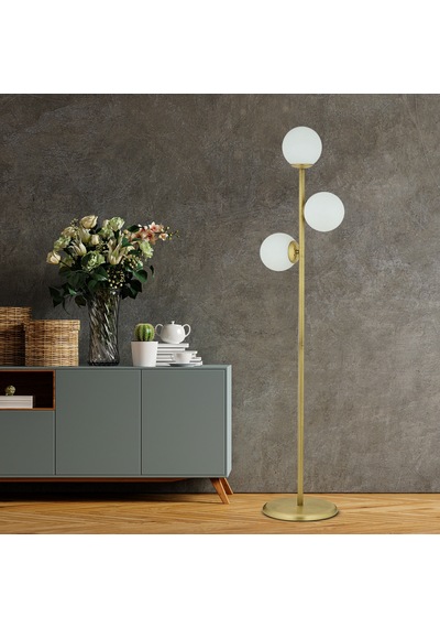 Zambak 3 Lü Eskitme Beyaz Camlı Modern Dekoratif Tasarım Metal Lambader