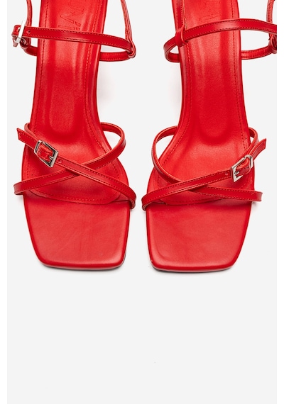 Luvishoes Nebel Kırmızı Cilt Kadın Topuklu Sandalet Kırmızı