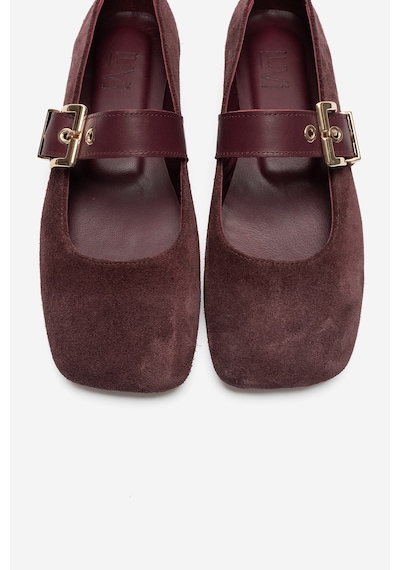Luvi Shoes Jonas Mürdüm Süet Hakiki Deri Kemerli Kadın Babet Ayakkabı