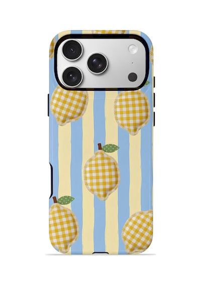 Apple iPhone Uyumlu 17 Pro Vorian Çift Katmanlı Magsafe Kılıf Gingham Lemon Grove