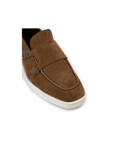 Deery Hakiki Süet Taba Rengi Çift Tokalı Erkek Loafer Ayakkabı - 01966mtbac01 Taba