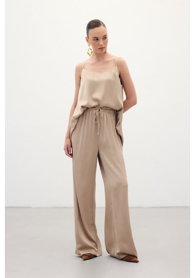 Sateen Bağcıklı Salaş Pantolon - Vizon-136379 Vizon