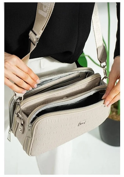 Just Polo Kadın Günlük Kullanıma Uygun Gofraj Baskılı Lüks Omuz Çantası Shoulder Bag Taş