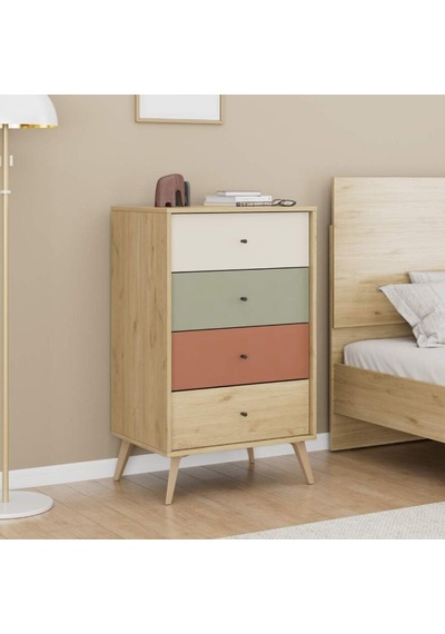 Adore Mobilya Terra  4 Çekmeceli Şifonyer-Florida Meşe/Karışık Renk 60 x 99 x 44 CM Meşe