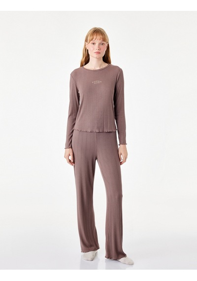 Koton Modal Kumaş Dokulu Bol Paça Pijama Altı Kahverengi 7wlk40062mk Kahve