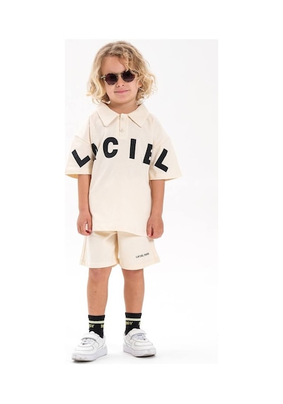 Miniko Kids Laciel Paris Baskılı Yakalı Şortlu Pamuk Takım Ekru