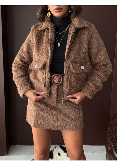 Verymoda Suni Kürk Görünümlü Kadın Ceket Açık Kahve