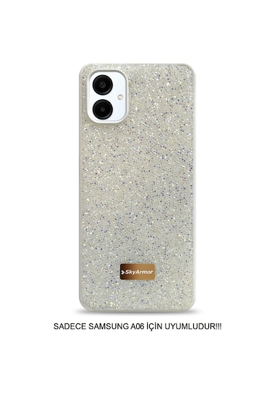 Samsung A06 Uyumlu Kadife İç Yüzey Tasarımlı Taşlı Işıltılı Parlak Pırlanta Kılıf Dia Plus Beyaz