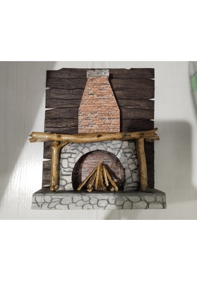 Mini Dekoratif Şömine Maketi / Diorama Parçası Rustik, Dağ Evi, Kış Konsepti 0