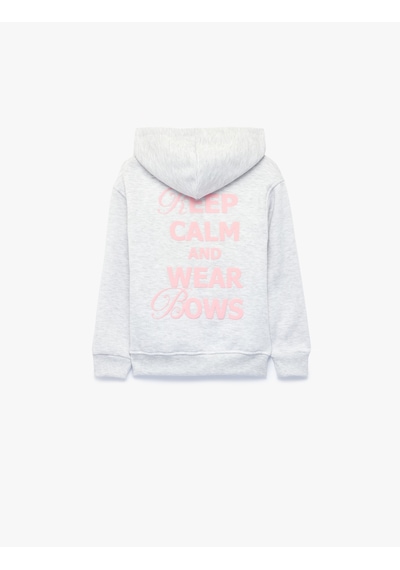 Koton Şardonlu Cep Detaylı Baskılı Uzun Kollu Fermuarlı Kapşonlu Sweatshirt Kar Melanj 7wkg10046ak Gri Melanj