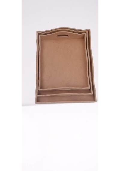 Hobi 90035 Dekoratif Tepsi Seti Üçlü Model Ham Ahşap Mdf El Yapımı Diğer