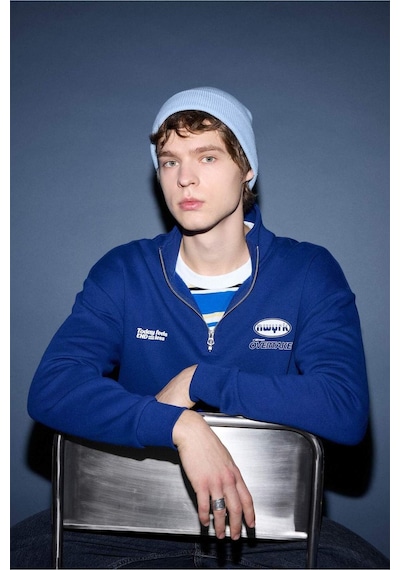 Defacto Boxy Fit Dik Yaka Baskılı Sweatshirt F9709ax26spbe753 Mavi-be753