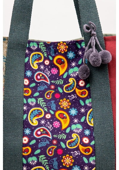 Fabric Craft Bag Omuz Çantası Kadın Duck Kumaş Desenli Büyük Boy Günlük Çanta Yeşil - Kırmızı