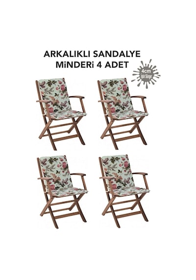 Viphomeconceptltd Sandalye Minderi 4 Adet Arkalıklı Büyük Fermuarlı Yıkanabilir