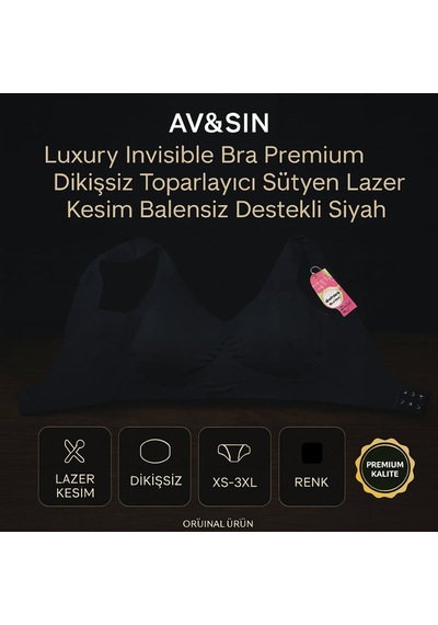 Av&sın Luxury Invisible Bra Premium Dikişsiz Toparlayıcı Sütyen Lazer Kesim Balensiz Destekli Siyah Beyaz