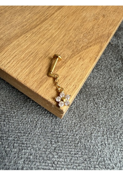 316 L Cerrahi Çelik Papatya Sallantı Zirkon 6x1.2mm Altın Labret Piercing
