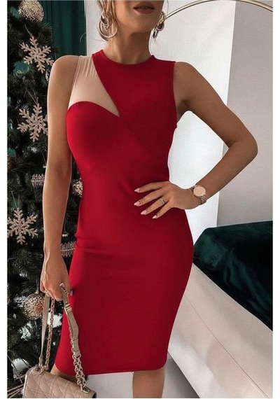 Store Kadın Yaka Elbise V Midi Kırmızı - 935898477 Kırmızı