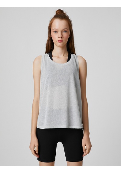 Koton Kolsuz Tişört Simli Halter Yaka Relax Fit Gri 3sak30111nk