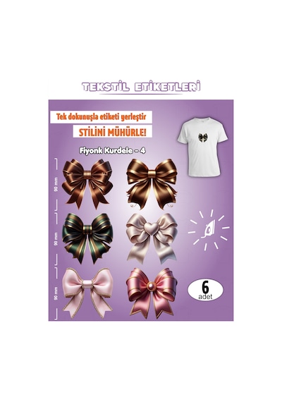 Ütü İle Yapışan Kıyafet Etiketi Fiyonk Kurdele -4 6lı Set Karışık