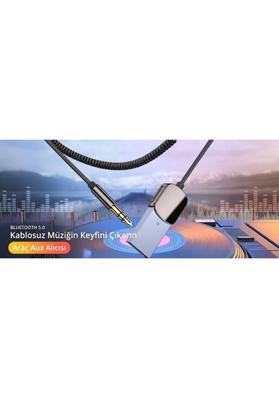 Tr A-13 Usb-a To 3.5mm Aux Bluetooth 5.1 Adaptör Spiral Kablolu Araç Ses Alıcısı