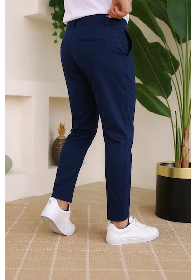 Defymoda Erkek Slim Fit Likralı Bilek Boy Dilli Kumaş Pantolon Lacivert