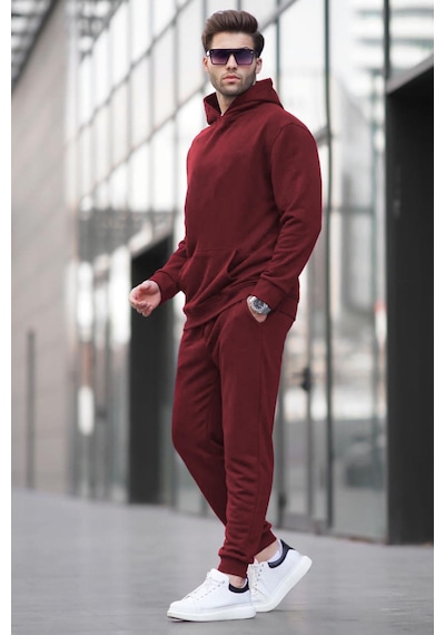 Madmext Bordo Kapüşonlu Basic Eşofman Takımı 5928 Bordo