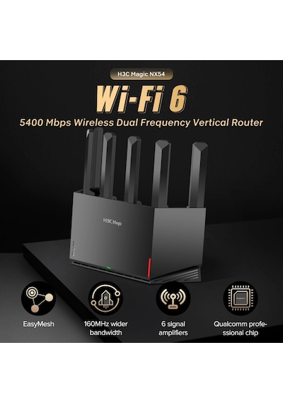 H3c Magic Nx54, Dual Band, Wifi 6, 5400mbps, 4port Gigabit, 6ad Anten, Masaüstü, Router, Access Poin