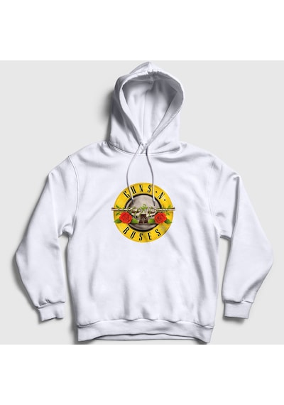 Presmono Unisex Logo Guns N' Roses Kapüşonlu Sweatshirt Beyaz