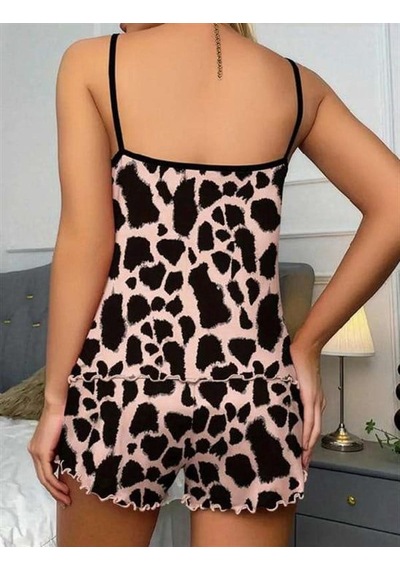 Majeur Kadın Closet Leopar Desenli Askılı Şortlu Pijama Takımı