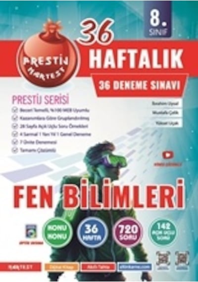 8. Sınıf Haftalık Fen Bilimleri 36 Deneme + 23 Açık Uçlu Test