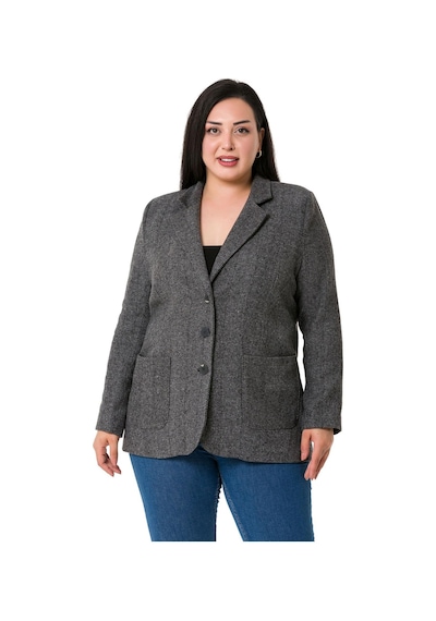 Disentis Büyük Beden Cepli Balıksırtı Blazer Astarlı Gri Ceket-gri Gri