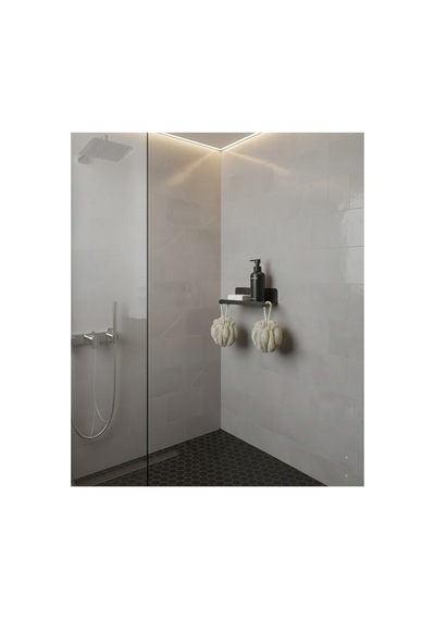 Lazer Kesim Premium Paslanmaz Metal Duş Sabunluğu Ve Banyo Rafı , Banyo Organizeri Siyah