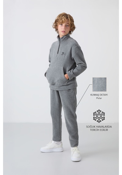 Tommylife Tommy Life Gri Melanj Kalın Yumuşak Dokulu Standart Fit Nakışlı Polar Erkek Çocuk Eşofman Takım - 11218 Gri Melanj