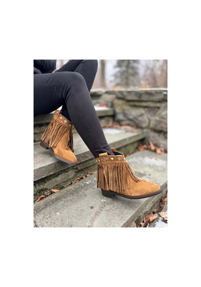 37brandshoes Süet Püsküllü Western Bot Kahverengi Kahverengi