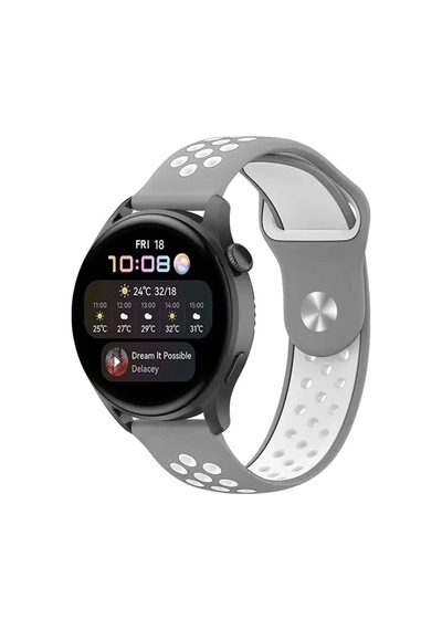 Ugr02 Watch 20mm Spor Delikli Kordon - Gri-beyaz