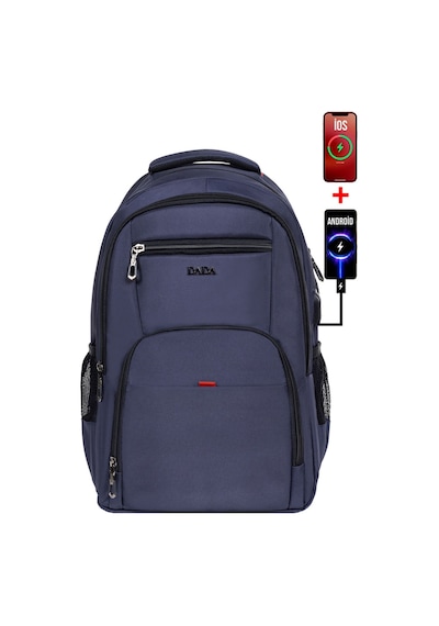 Dada Unisex Lacivert Okul Sırt Çantası Orta Boy Usb Type-c 14 inç Su Geçirmez Kumaş Lise Üniversite