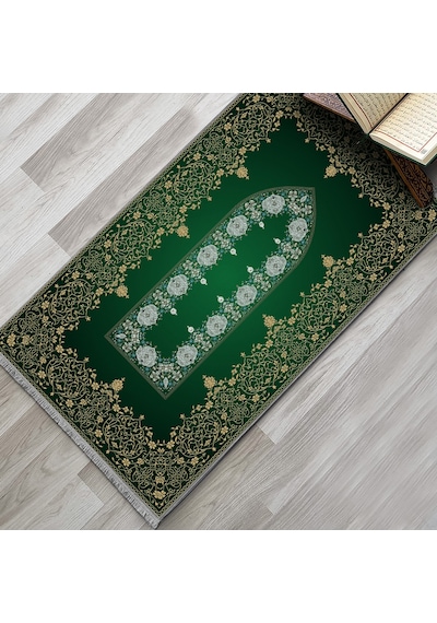 Evaşk Namazlık Dokuma Halı Kaymaz Muslumana Seccade 66x113 YEŞİL EVAŞK612B80