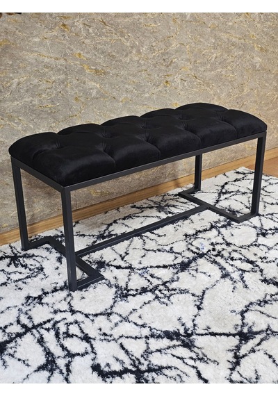 Zafir Siyah Boyalı - L - Ayaklı 100 Cm X 38 Cm Oturak - Bench - Makyaj Taburesi - Makyaj Oturak Siyah