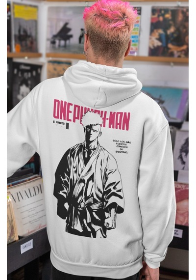 Sevbano Tasarım One Punch Man Anime Sırt Baskılı Unisex Oversize Penye Ho beyaz