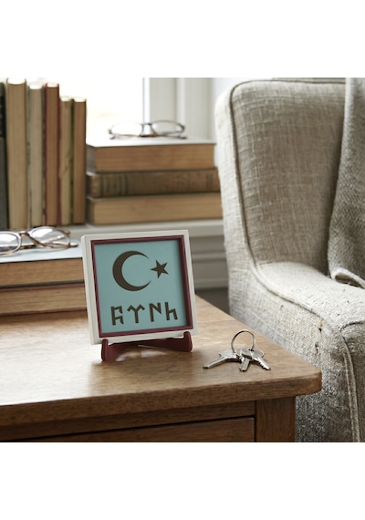 Göktürkçe Türk Yazılı Ay Yıldız Motifli Dekoratif Obje, Sevdiklerinize Çok Özel Armağan 10x10 Cm