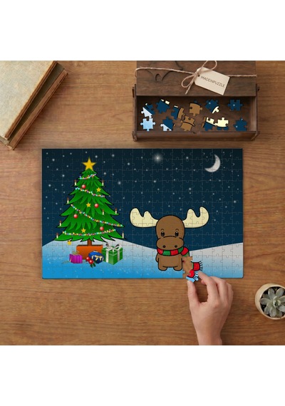 Noel Ağacı - Sevimli Geyik Tasarımı 240 Parça Ahşap Puzzle Ahşap Kutuda Mpy20085