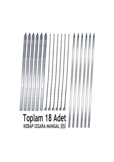 18 Parça Farklı Boyut Ve Özelliklerde Barbekü Mangal Şiş Set, 6 Adana+6 Şiş Kebap+6 Tavuk Kanat